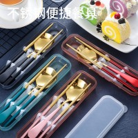 ins304網(wǎng)紅不銹鋼便攜餐具戶外旅行創(chuàng)意韓式爆款學生勺筷禮品套裝