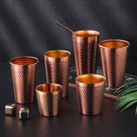 跨境啤酒杯咖啡杯刻字logo韓式水杯304不銹鋼錘紋鉆石紋餐飲水杯