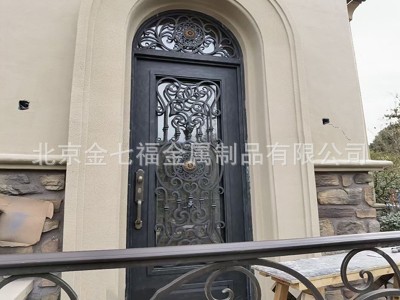 北京鐵藝別墅庭院門歐式風(fēng)入戶大門弧形單開玻璃門酒吧藝術(shù)金屬門