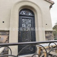 北京鐵藝別墅庭院門歐式風(fēng)入戶大門弧形單開玻璃門酒吧藝術(shù)金屬門