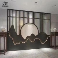 不銹鋼假山屏風(fēng)庭院售樓部背景墻中式山巒金屬屏風(fēng)進門隔斷裝飾