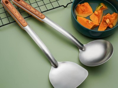 不銹鋼烹飪勺鏟 家用廚房用品木柄湯勺炒鏟套裝