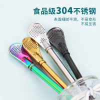 304不銹鋼吸管馬黛茶吸管勺創(chuàng)意咖啡勺西式攪拌過濾勺果汁勺鍍金