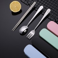 便攜不銹鋼餐具三件套宣傳禮品LOGO學(xué)生戶外叉子套裝筷子勺子一套