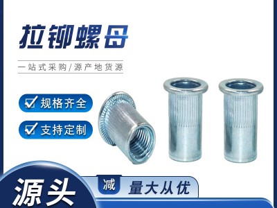 鍍鋅拉鉚螺母平頭拉母六角鉚釘沉頭鋁型材滾花豎紋不銹鋼鉚螺母