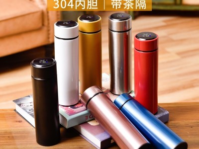 304商務(wù)不銹鋼溫度顯示溫控智能保溫杯批發(fā) 測(cè)溫直身杯子禮品水杯