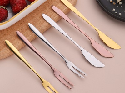 廠家不銹鋼水果叉批發(fā)logo生日蛋糕刀叉套裝禮品餐具中秋月餅刀叉