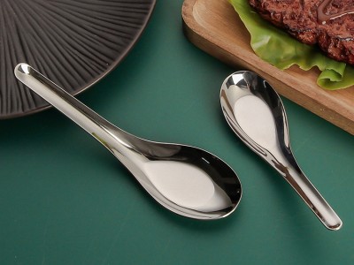 304不銹鋼平底勺短柄中式加厚勺子家用兒童小湯勺吃飯勺商用餐具